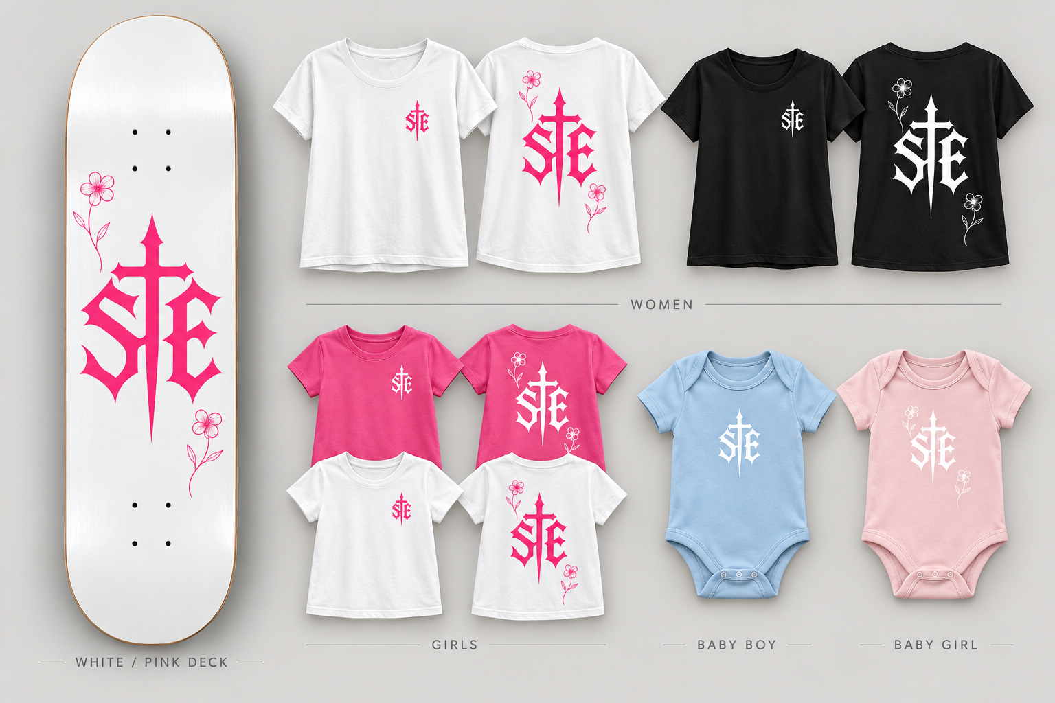 White and pink floral deck design preview